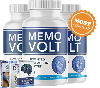 Three bottles of MemoVolt advanced dual-action brain support tablets